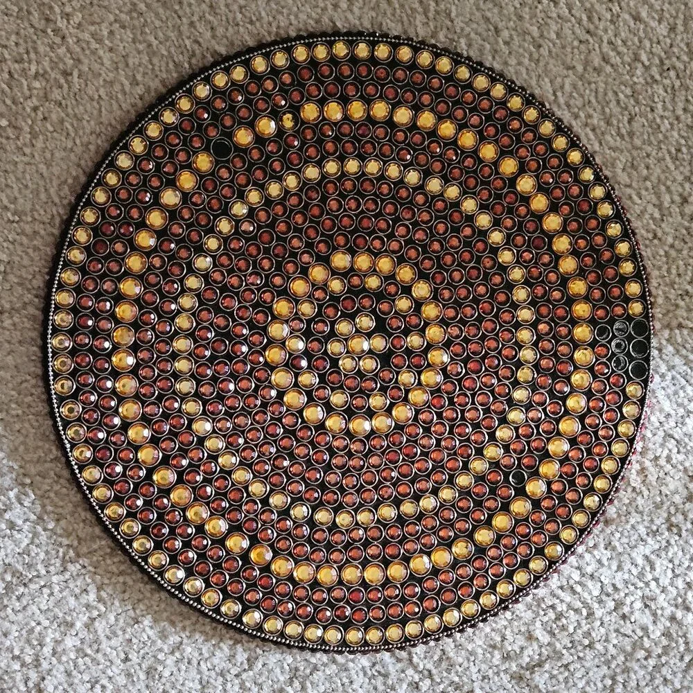 AS IS KIM SEYBERT HOLIDAY BROWN GOLD CRYSTAL BEADED PLACEMAT CHARGER CENTERPIECE